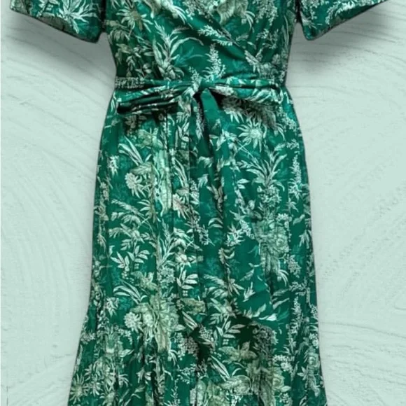 Mille Green Floral Print Cotton Wrap Maxi Helena Dress Sz M - Picture 8 of 9